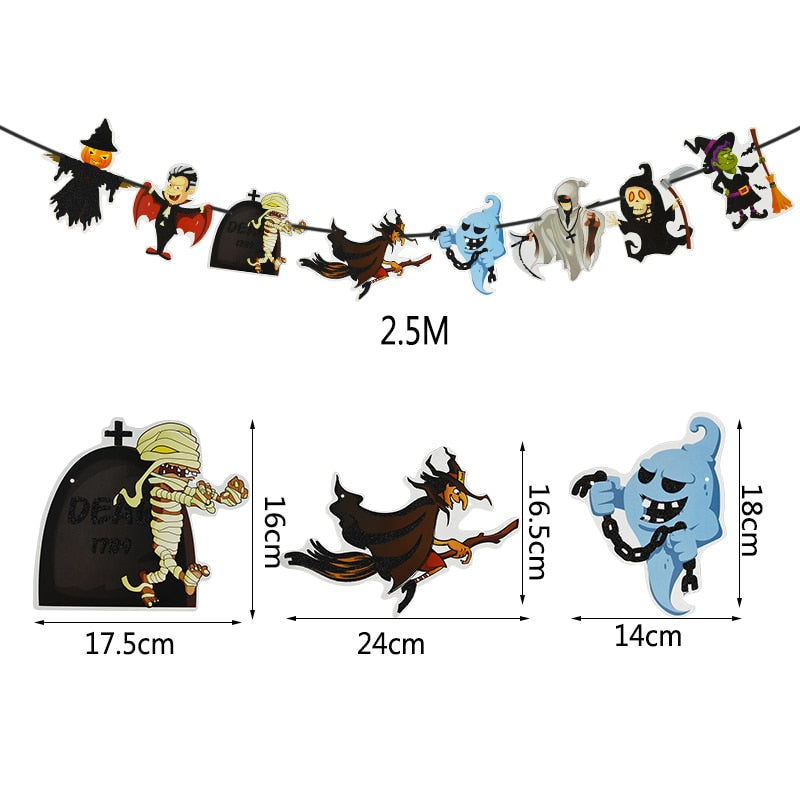 2023 Year Happy Halloween Banner Garland for Halloween Home Hanging Ornament Decorations Kids Child Favors Creative