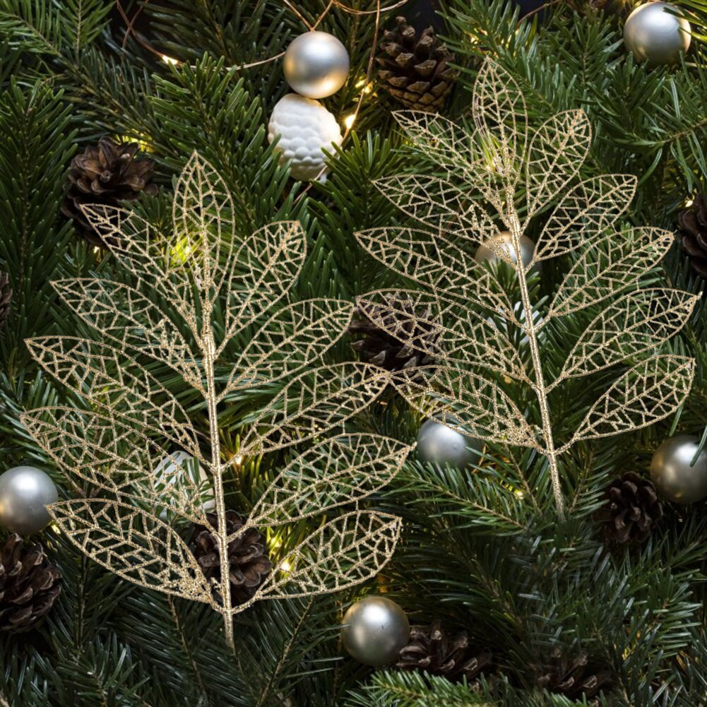 DIY Xmas Tree Garland Hanging Decor Christmas Tree Decor Christmas Hollow Christmas Glitter Tree Branches Simulated Leaves
