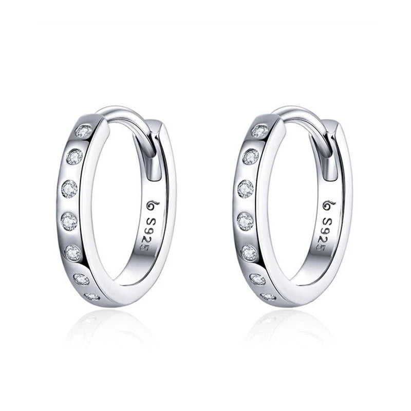 WOSTU 925 Sterling Silver Classic Round Silver Hoop Earrings Authentic Clear Zircon Earrings for Women Jewelry CQE498