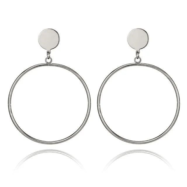 Simple Fashion Gold Color Silver Plated Geometric Big Round Clip Earrings for Women Fashion Big Hollow Ear Clip Jewelry