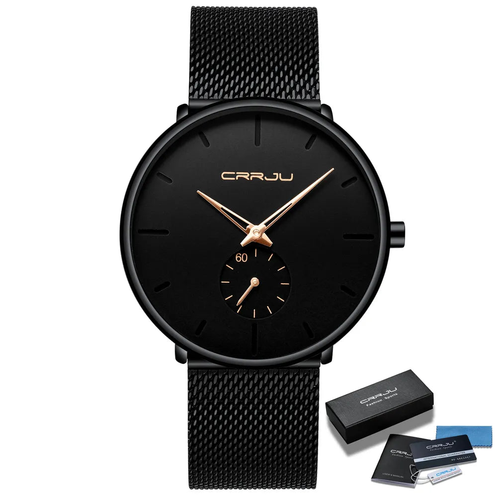 Men Watch CRRJU Watch Women Quartz Dress Watch for Men Dress Watches Fashion Unisex Ultra Thin Wristwatch Relojes Para Hombre