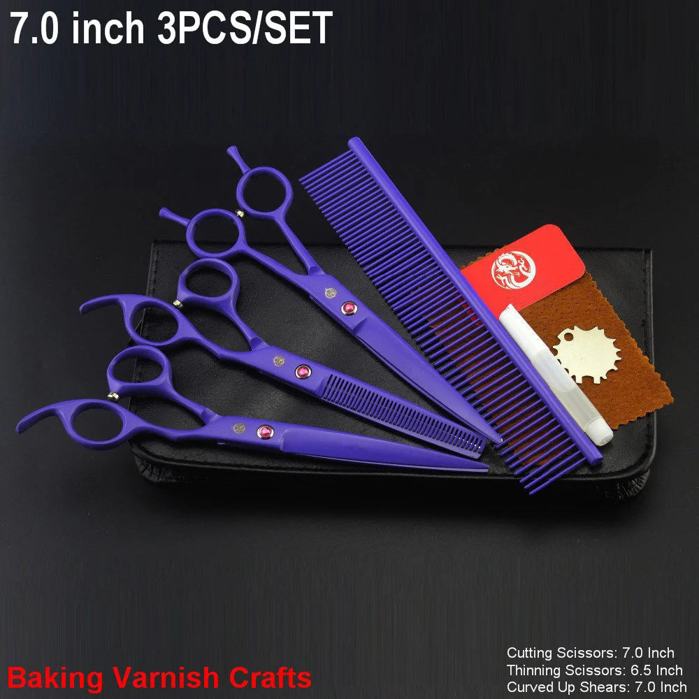 Brand Pet Grooming Scissors Set 7 8 Inch Professional Japan 440C Dog Shears Hair Cutting Thinning Curved Scissors With Comb Bag