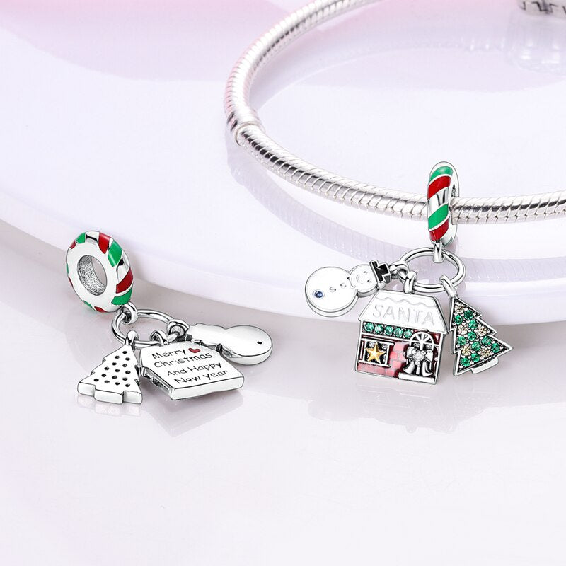 Christmas Plata De Ley 925 New in Red Socks Santa Charm Christmas Tree Beads for Pandora 925 Bracelet Necklace Christmas Jewelry