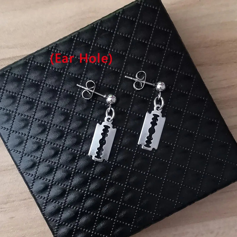 Men Punk Earrings Feather Tassel Long Chain Pendant Stainless Steel Stud Earring Trend Rock Hipster Ear Clip