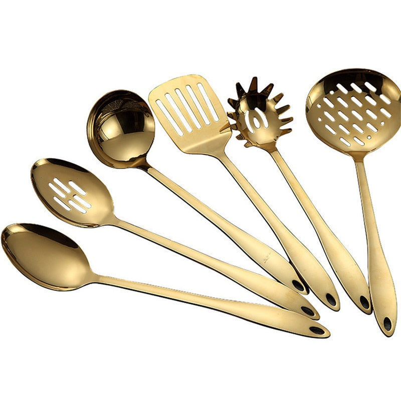 1PC Gold Stainless Steel Cooking Tools Spoon Fried Shovel Colanda Whitefly Cocina Utensilios Spatula Ladle Spatula Kitchenware