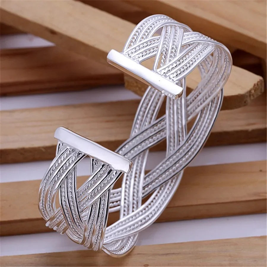 925 Silver Color Exquisite Luxury Gorgeous Fashion Wedding Women Lady Bracelet Bangle Charm Stamped Nice Birthday