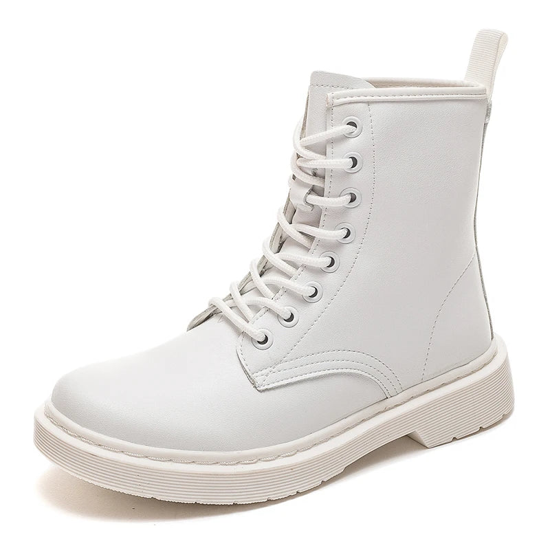Soft Split Leather Women White Ankle Boots Female Autumn Winter Shoes Woman Punk Motorcycle Boots Spring Winter 35-44