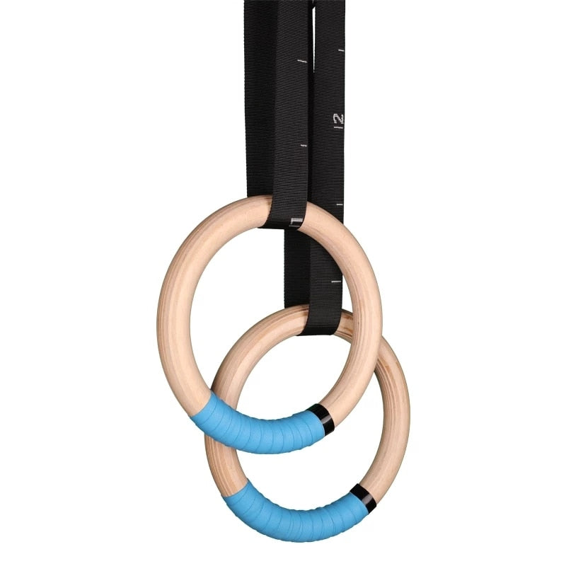 1 Pair Wood Gymnastics Rings With Adjustable Straps GYM Ring for Kids