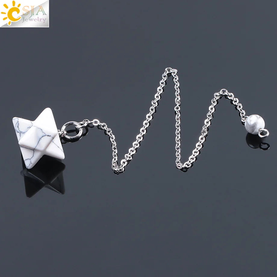 CSJA Natural Gem Stones Merkabah Pendulums for Dowsing Divination Wicca Chakra Reiki Pink Crystal Lapis Lazuli Onyx Pendant F055