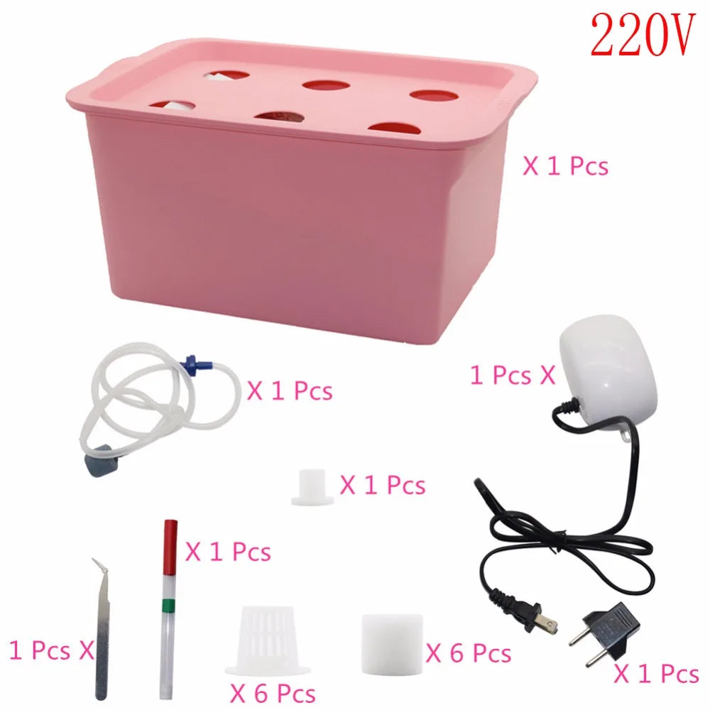 220v/110v Plants Site Hydroponic Systems 6 Holes Nursery Pots Soilless Vegetables Cultivation Seedling Growing Box With Air Pump