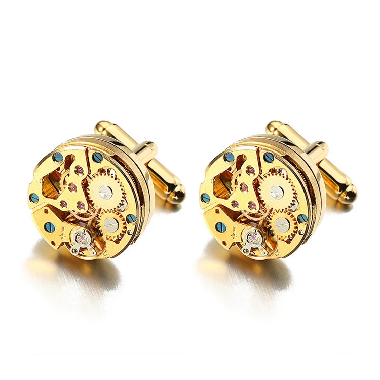 Hot Watch Movement Cufflinks for Immovable Stainless Steel Steampunk Gear Watch Mechanism Cuff Links for Mens Relojes Gemelos
