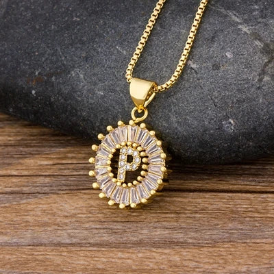 Nidin Women Girls Initial Letter Necklace 26 Letters Charm Family Name Pendant Copper Zircon Jewelry