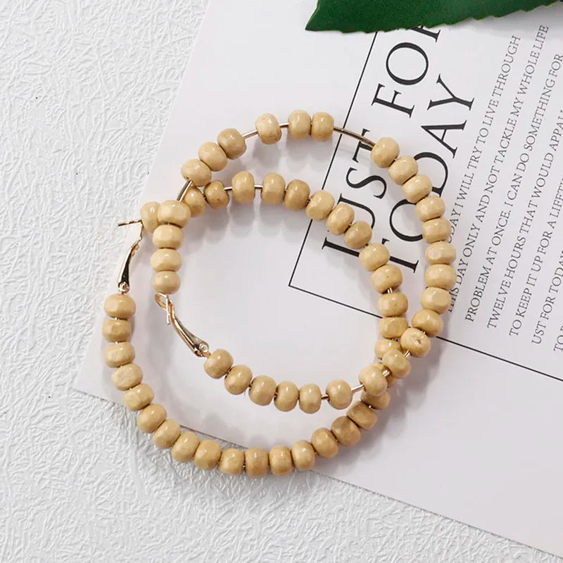 AENSOA Multiple 27 Style Korea Handmade Wooden Straw Weave Rattan Vine Braid Drop Earrings New Geometric Long Earrings