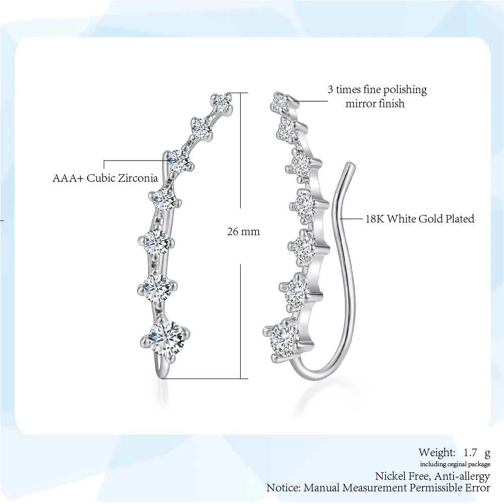 Long Dipper Ear Hook Clip on Earrings for Women Four-Prong Setting Zircon Climbing Ear Cuff Earrings Fashion Jewelry E527