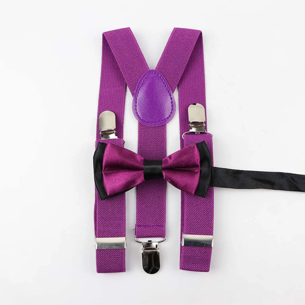 Solid Color Children Belt Bowtie Set Baby Boys Suspenders Polyester Y-Back Braces Two Colors Bow Tie Adjustable Elastic Kids