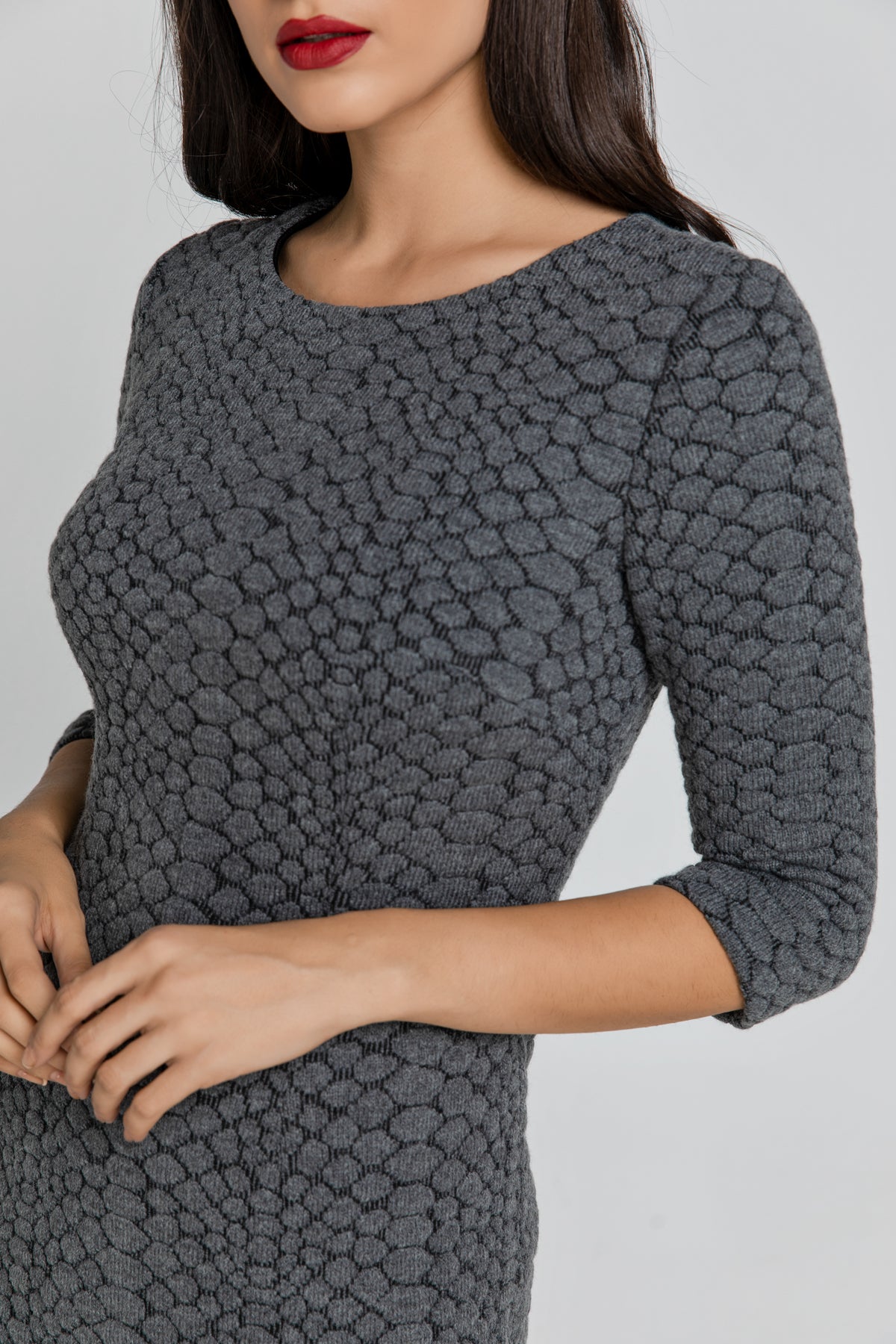 Dark Grey Jacquard Dress by Conquista