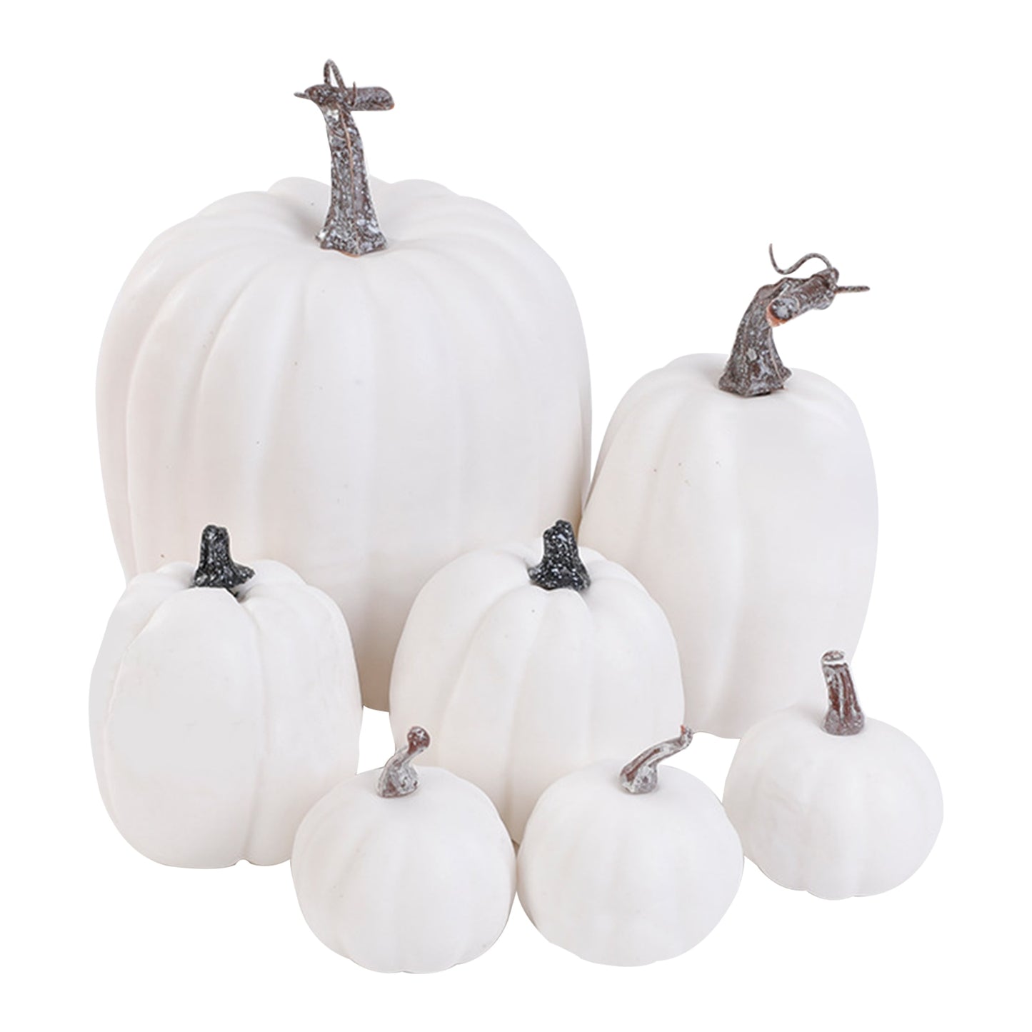 7pcs Artificial Pumpkin Mold White Yellow Halloween Thanksgiving Autumn Harvest Pumpkin Props for Home Halloween Decoration