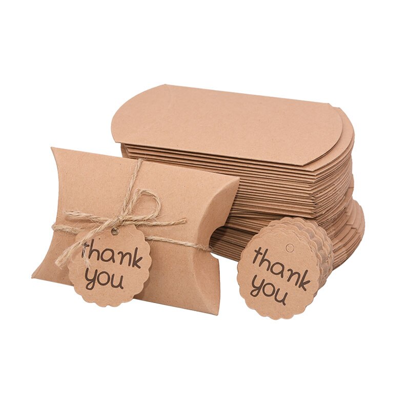 Kraft Paper Box Thank You Candy Boxes Mini Pillow Shape Wedding Favors Box for Thanksgiving Birthday Eater Party Supplies