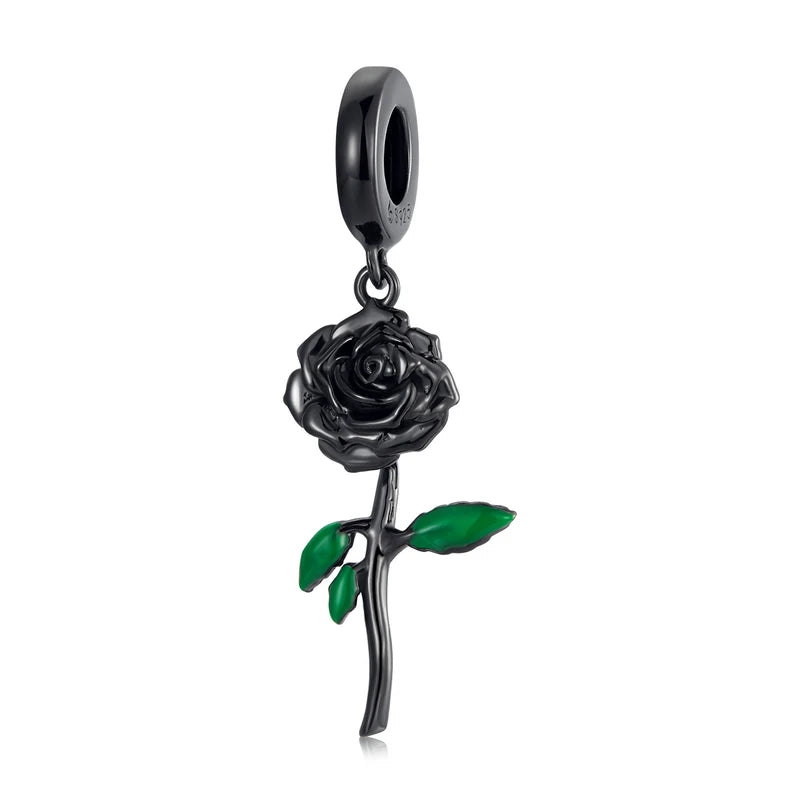 Bamoer 3D Rose Flower Pendant Charm 925 Sterling Silver Rose Gold Color Charms for Bracelet or Necklace DIY Sunflower Charms
