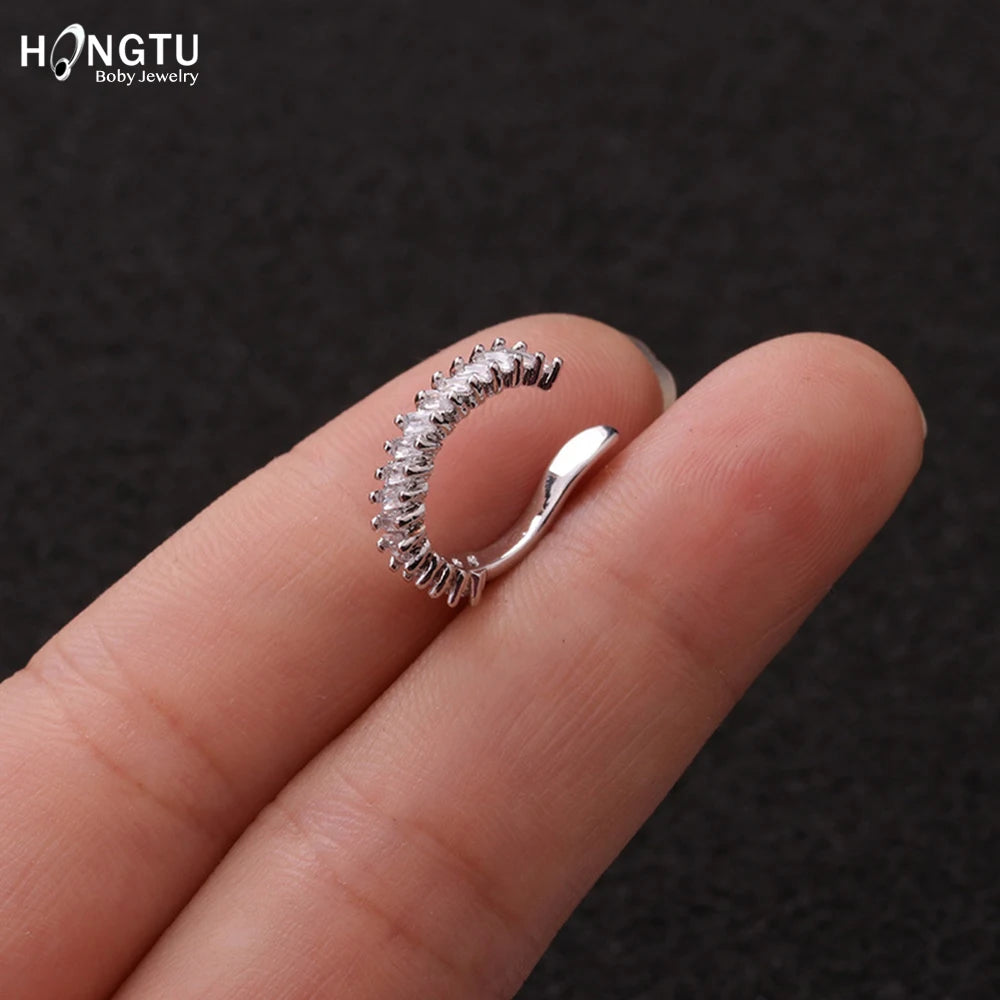 HONGTU 1PC Copper Crystal Ear Cuffs for Women Wrap Cuff Clip on Earrings No Pierce Earrings Fake Earring Piercing Jewellery 2020