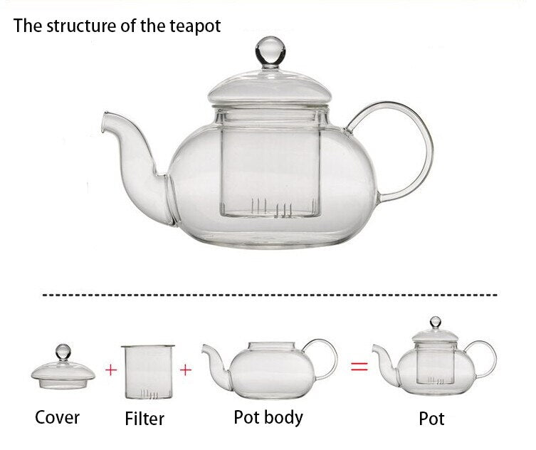 High Quality Heat Resistant Glass Tea Pot,Practical Bottle Flower Tea Cup Glass Teapot With Infuser Tea Leaf Herbal Coffee