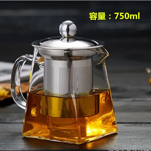 Heat Resistant Glass Teapot With Stainless Steel Tea Infuser Filter Flower Tea K