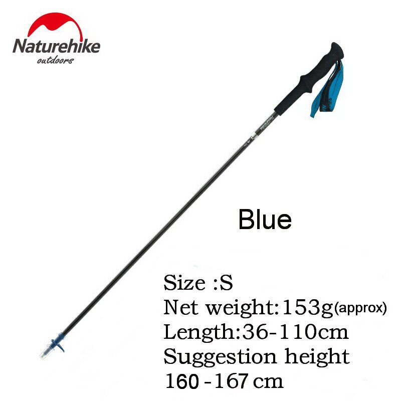 Naturehike Carbon Fiber 4 Section Ultralight Trekking Poles Tungsten Steel Walking Stick Trail Running Hiking Alpenstock
