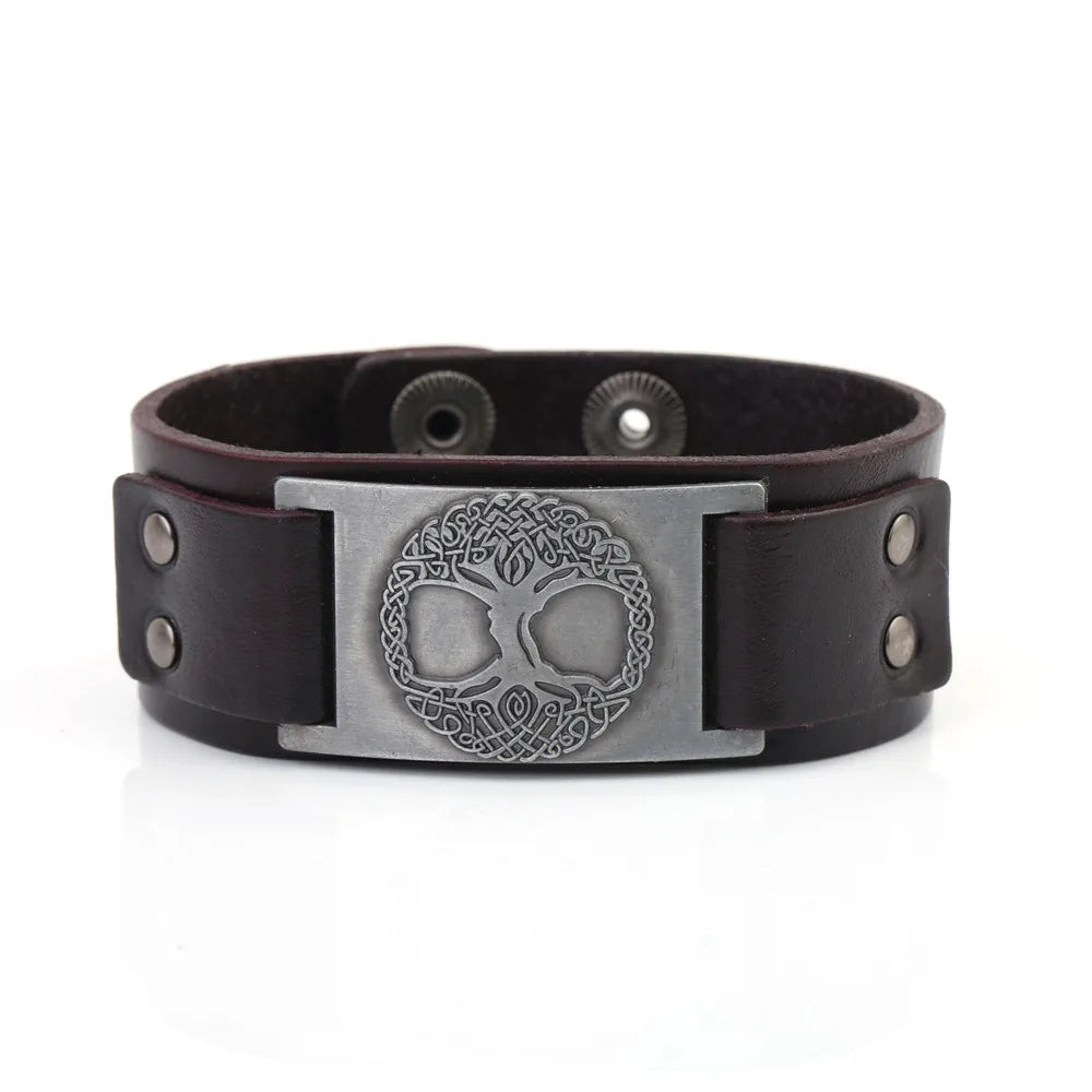 Skyrim Tree of Life Vintage Wrap Wicca Metal Leather Bracelet Amulet Adjustable Cuff Bracelet Vintage Jewelry Men