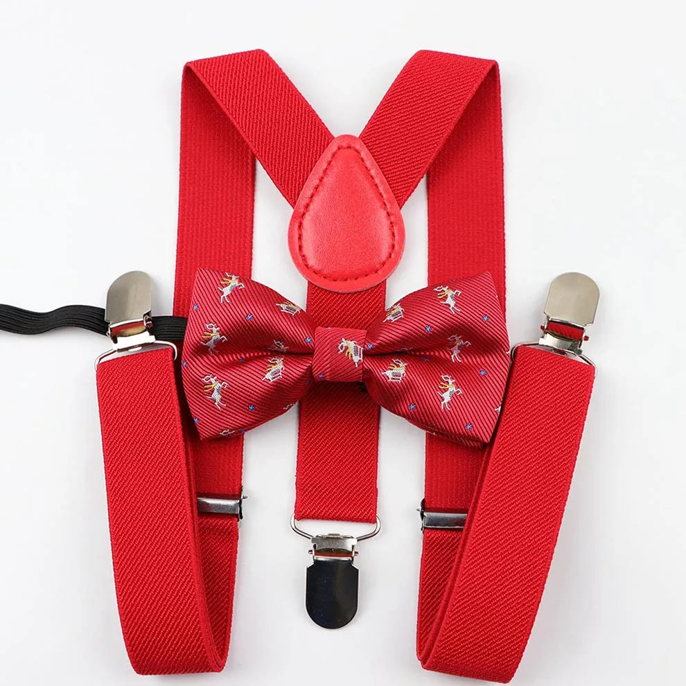 Cartoon Children Belt Bowtie Set Baby Boys Suspenders Polyester Y-Back Braces Two Colors Bow Tie Adjustable Elastic Kids