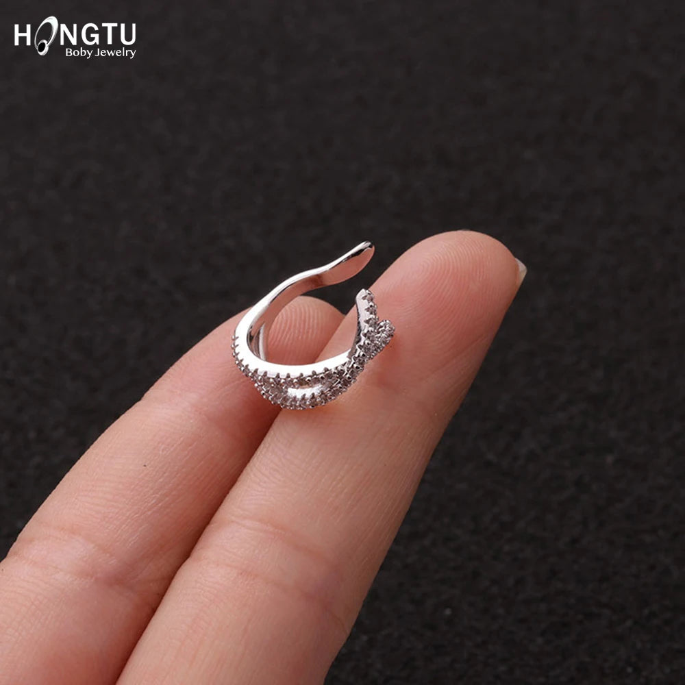 HONGTU 1PC Copper Crystal Ear Cuffs for Women Wrap Cuff Clip on Earrings No Pierce Earrings Fake Earring Piercing Jewellery 2020