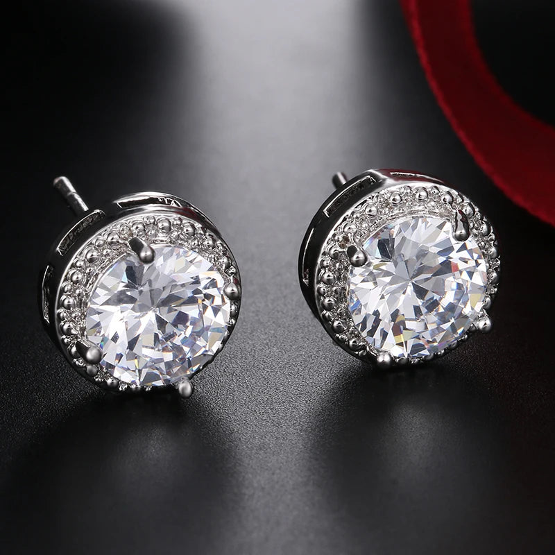 Jewelry Crown Women Classic Shining Zircon Small Stud Earrings Gold Color Ears Stud for Men Crystal Earrings WE132