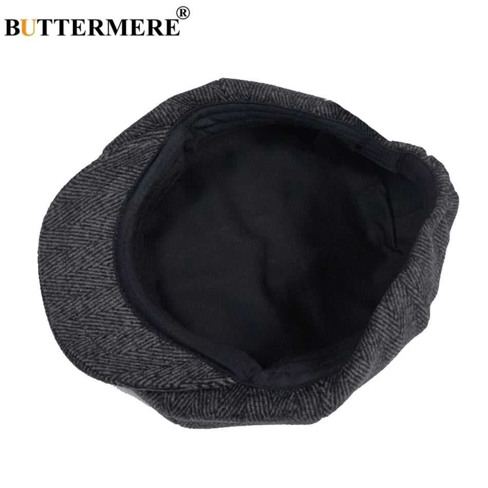BUTTERMERE Newsboys Beret Herringbone Men Flat Caps Wool Casual Winter Tweed Female England Style Classic Octagonal Hats and Cap