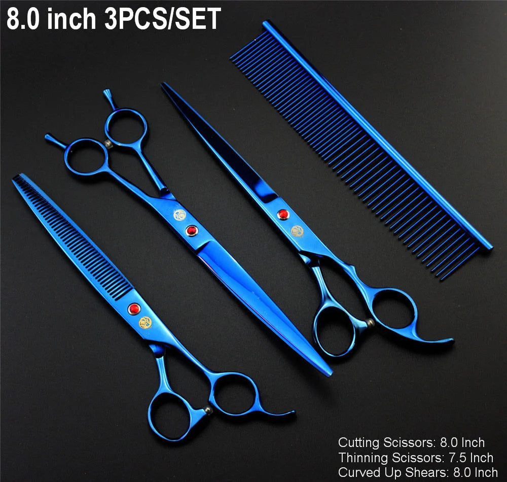 Brand Pet Grooming Scissors Set 7 8 Inch Professional Japan 440C Dog Shears Hair Cutting Thinning Curved Scissors With Comb Bag