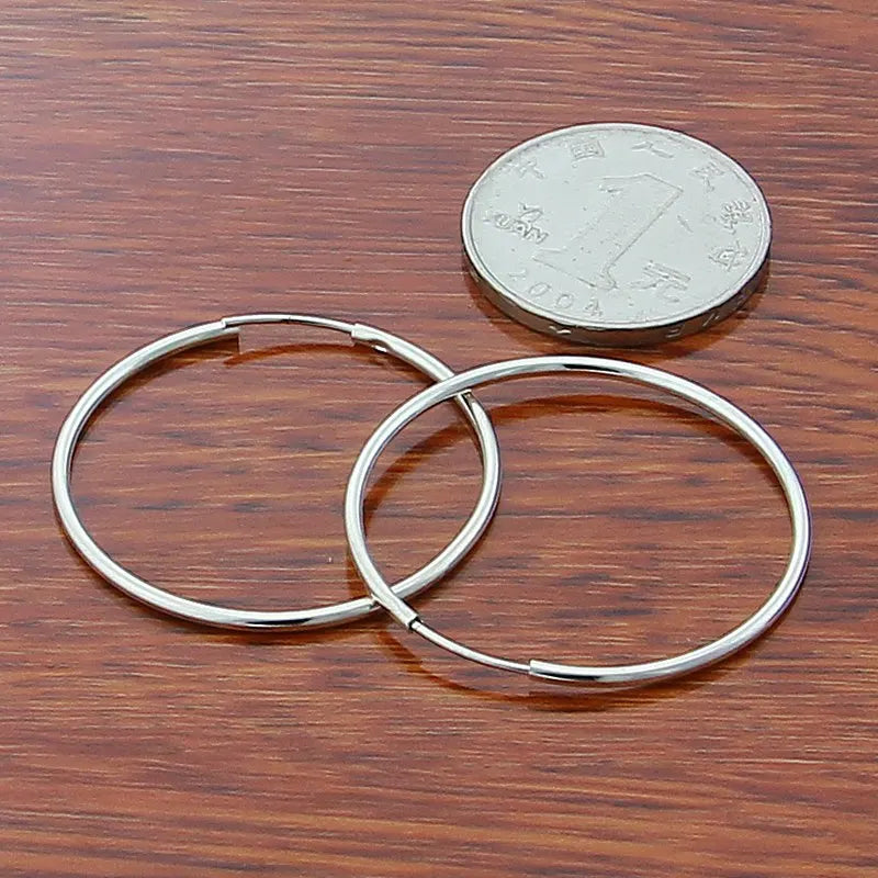 New Trendy 925 Sterling Silver Simple 3.5cm/5cm Circle Round Hoop Earring for Woman Fine Jewelry