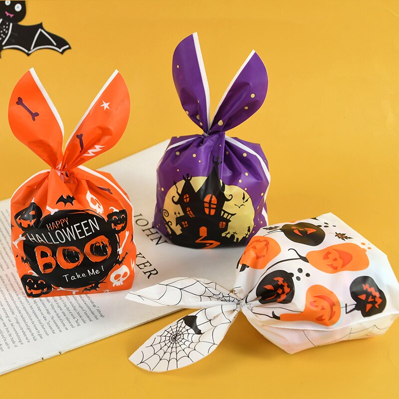 25/50pcs Halloween Candy Bags Pumpkin Bat Snack Biscuit Bag Trick or Treat Kids Favors Halloween Party Decoration Supplies