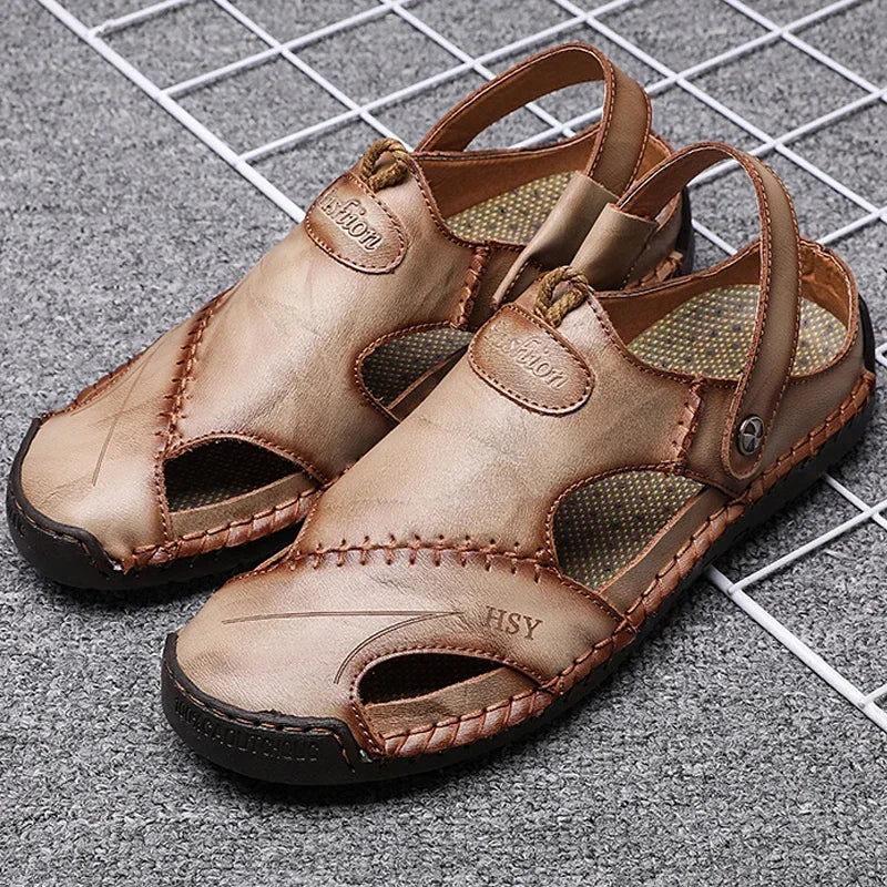 Summer Men's Sandals Leather Sandals Slides Breathable Rome Male Outdoor Beach Slippers Soft Men Beach Sandals