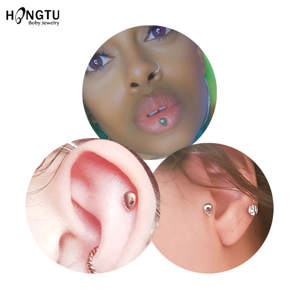 1PC Alien Labret Lip Ring Stainless Steel Internally Threaded Ear Cartilage Tragus Helix Stud Ear Piercing Women Body Jewelry