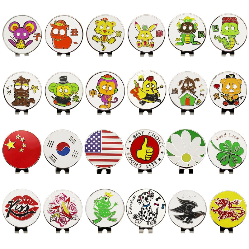 1.18 Inch Golf Ball Mark W Magnetic Golf Hat Clip Mark Golf Ball Position 24 Kinds for Choice Golf Marker