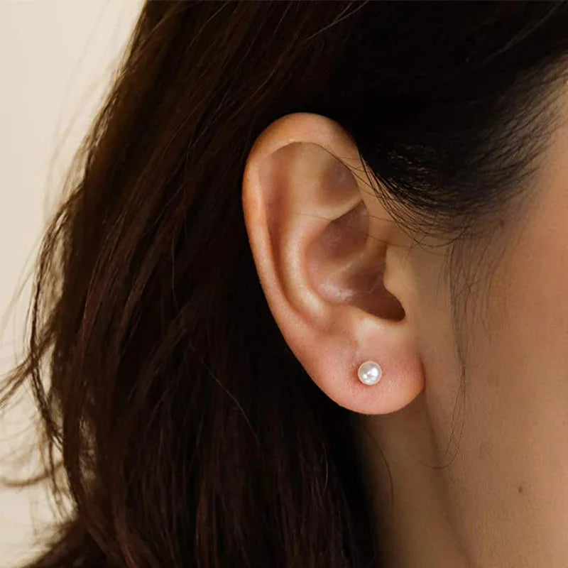 HENGSHENG White Cultured Freshwater Pearl Earrings for Women Classic 925 Sterling Silver Jewelry Gold Stud Earrings