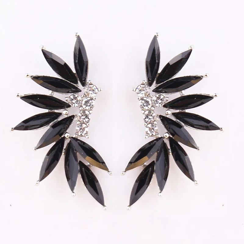 LUBOV Shining Rhinestone Wings Stud Earrings Acrylic Crystal Stone Women Piercing Earrings Trendy Wedding Jewelry Christmas