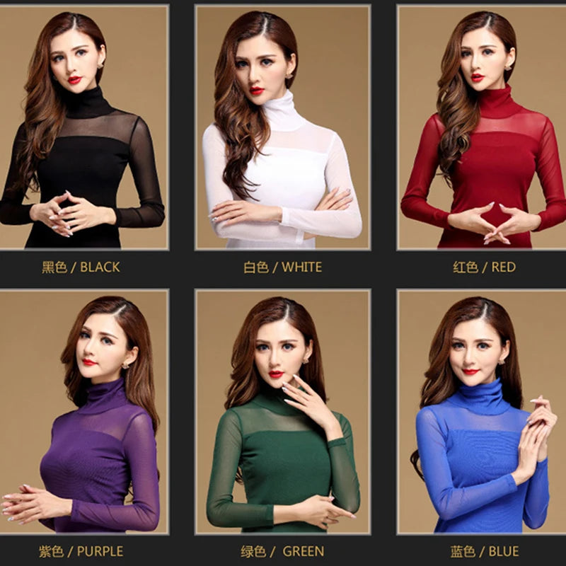 Tops Womens Blouse Shirt Black White Long Casual Long Sleeve Lace Blusas Under Shirts Elastic Tops and Blouses Women New
