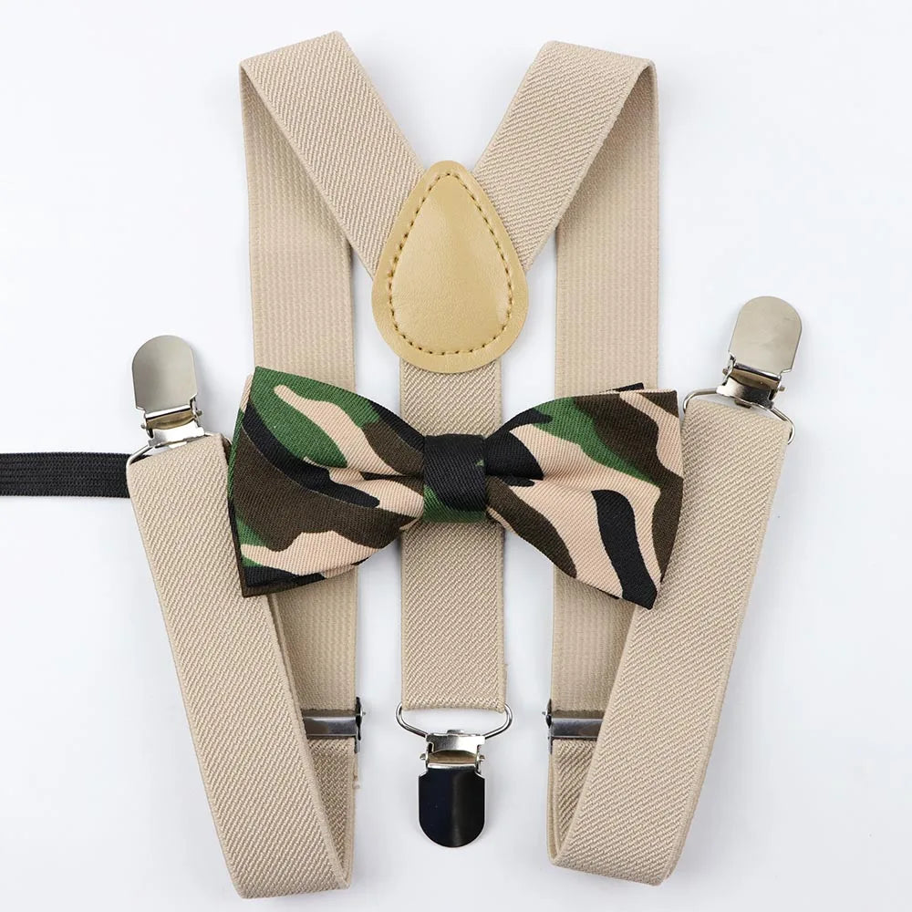 Cartoon Children Belt Bowtie Set Baby Boys Suspenders Polyester Y-Back Braces Two Colors Bow Tie Adjustable Elastic Kids