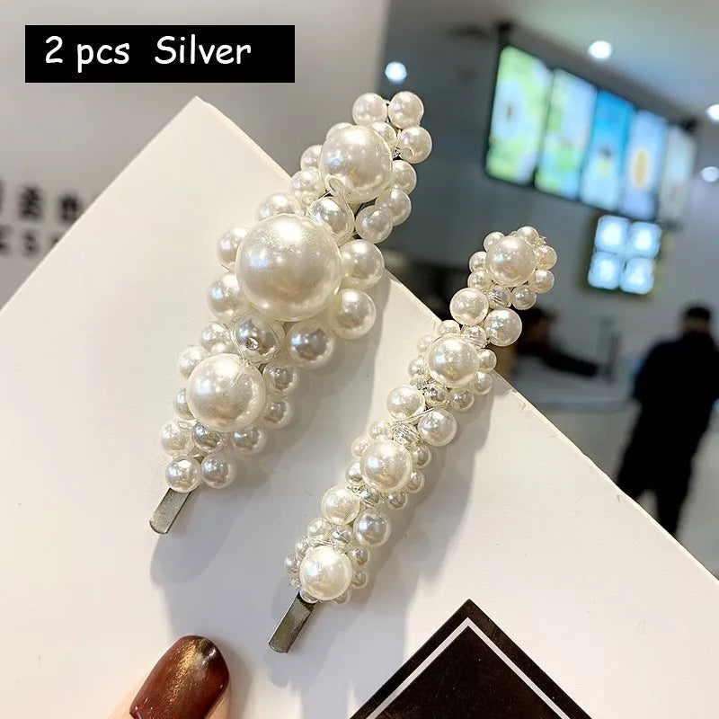 Korean Simulated Pearl Barrettes Beaded Geometric Women Hair Clip Hairgrips Hair Accessories Girls Jewelry Hair Pins