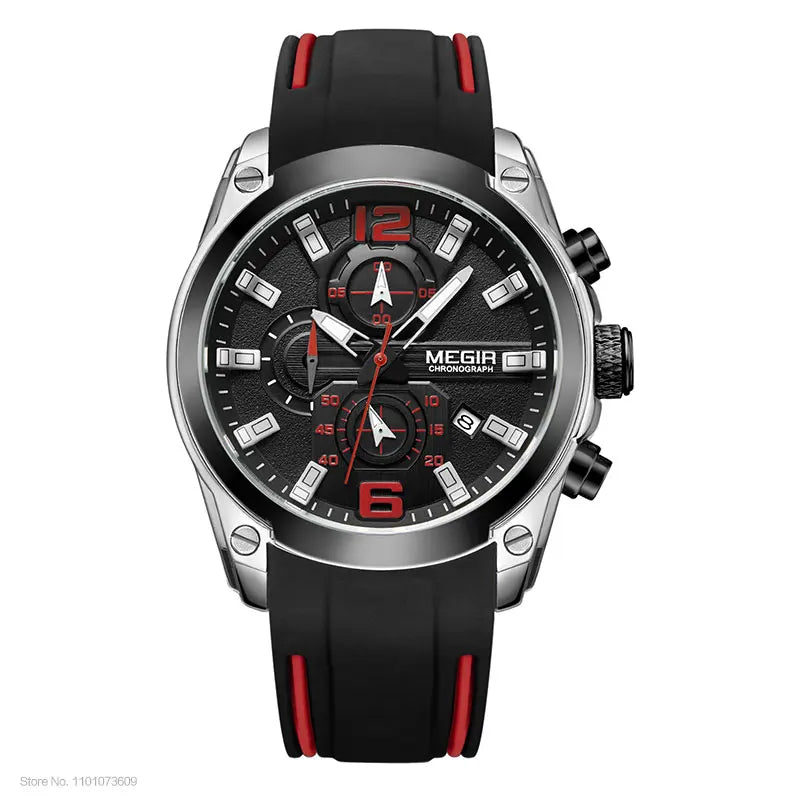 Megir Men's Chronograph Analog Quartz Watch With Date, Luminous Hands, Waterproof Silicone Rubber Strap Wristswatch for Man