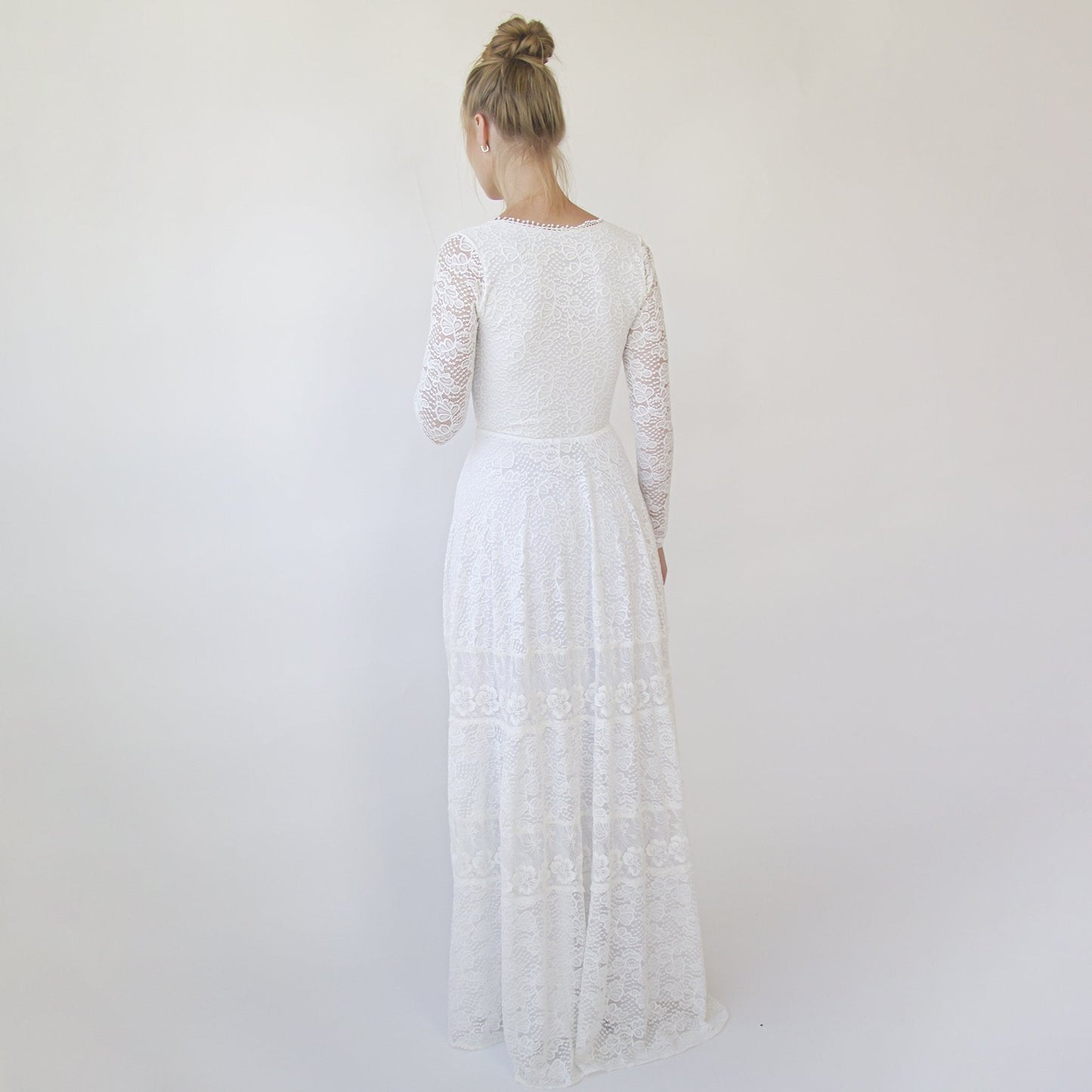 Bohemian Lace Wedding Dress Wrap Neckline With Fringes #1363
