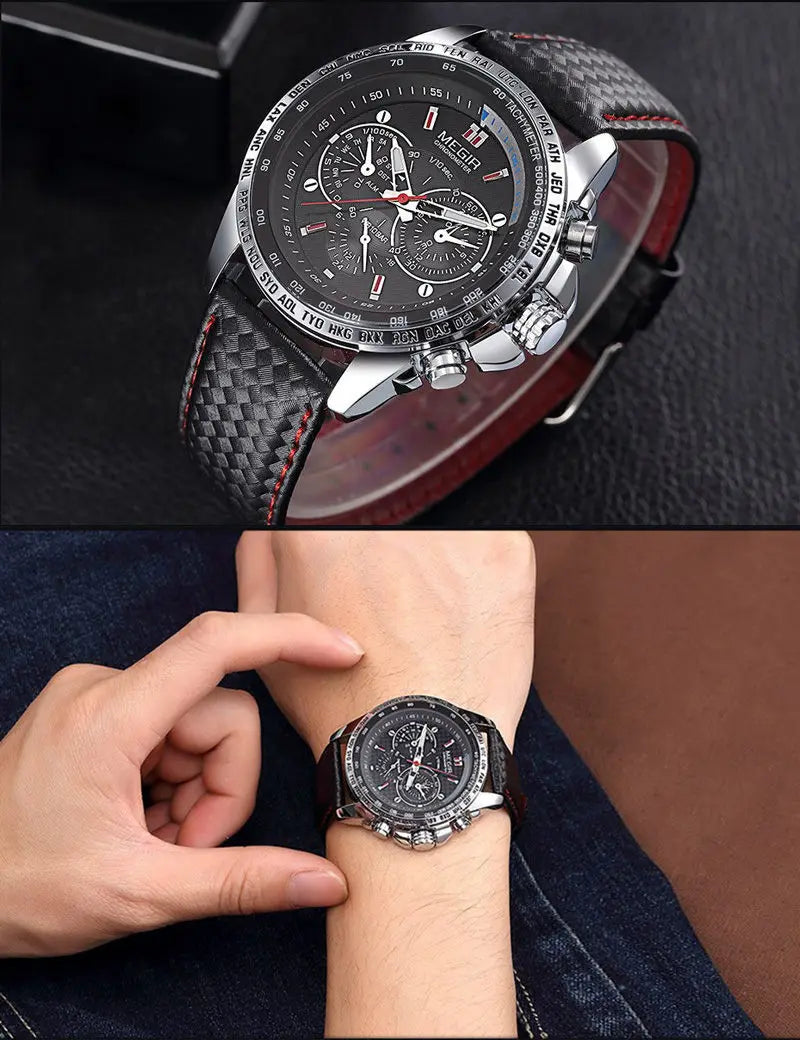 MEGIR Mens Watches Top Luxury Brand Male Clocks Military Army Man Sport Clock Leather Strap Business Quartz Men Wrist Watch 1010