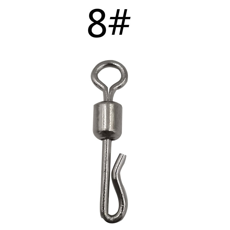 OUTKIT 50pcs Fishing Swivels Rolling Swivel Interlock Snap Size 7/8/10/12 Hook Lure Connector Terminal Tackle Swivel Fishing