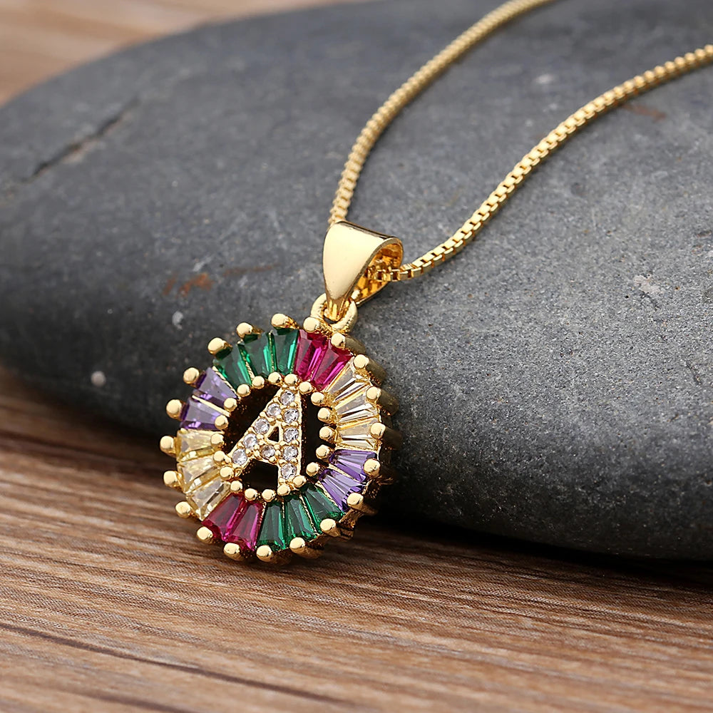 Gold Color Initial Multicolor CZ Necklace Charm Letter Necklace Name Jewelry for Women Accessories Girlfriend
