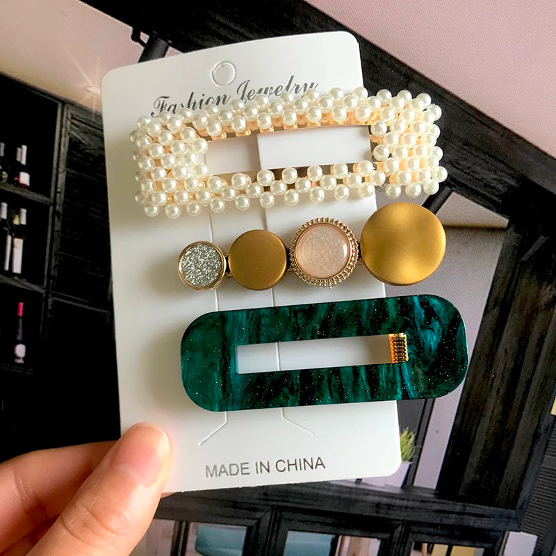 Korean Simulated Pearl Barrettes Beaded Geometric Women Hair Clip Hairgrips Hair Accessories Girls Jewelry Hair Pins