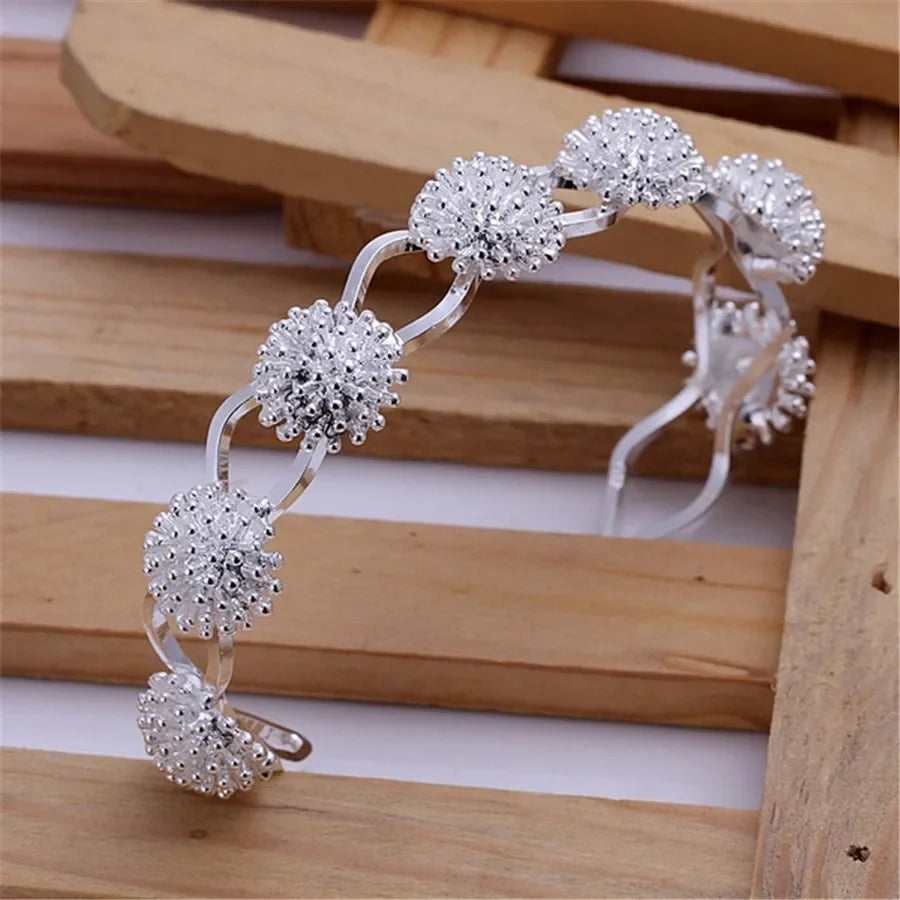 925 Silver Color Exquisite Luxury Gorgeous Fashion Wedding Women Lady Bracelet Bangle Charm Stamped Nice Birthday